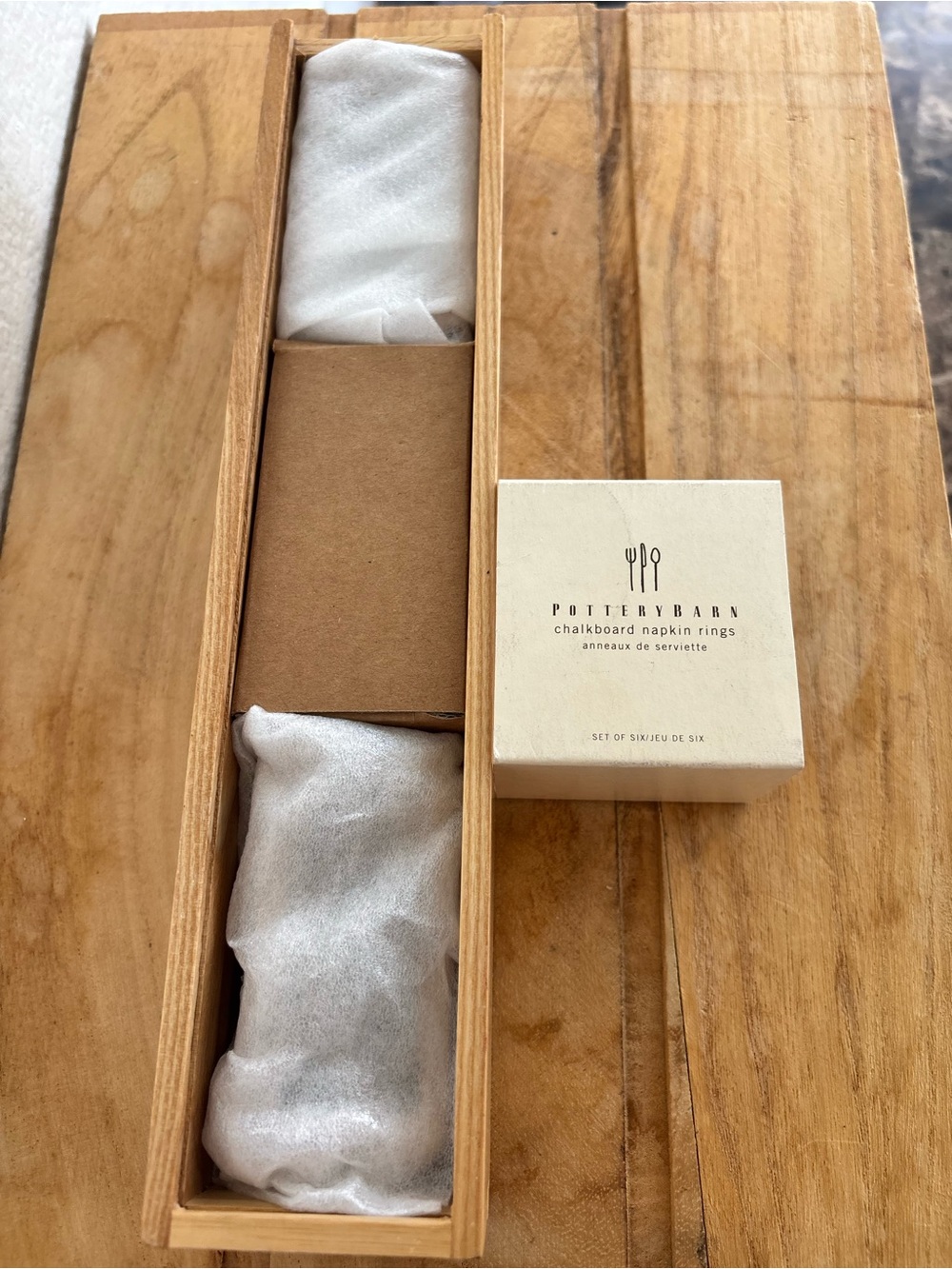 New Pottery Barn Chalkboard Napkin Rings Set of 6 Rustic Wood Place Card Holders